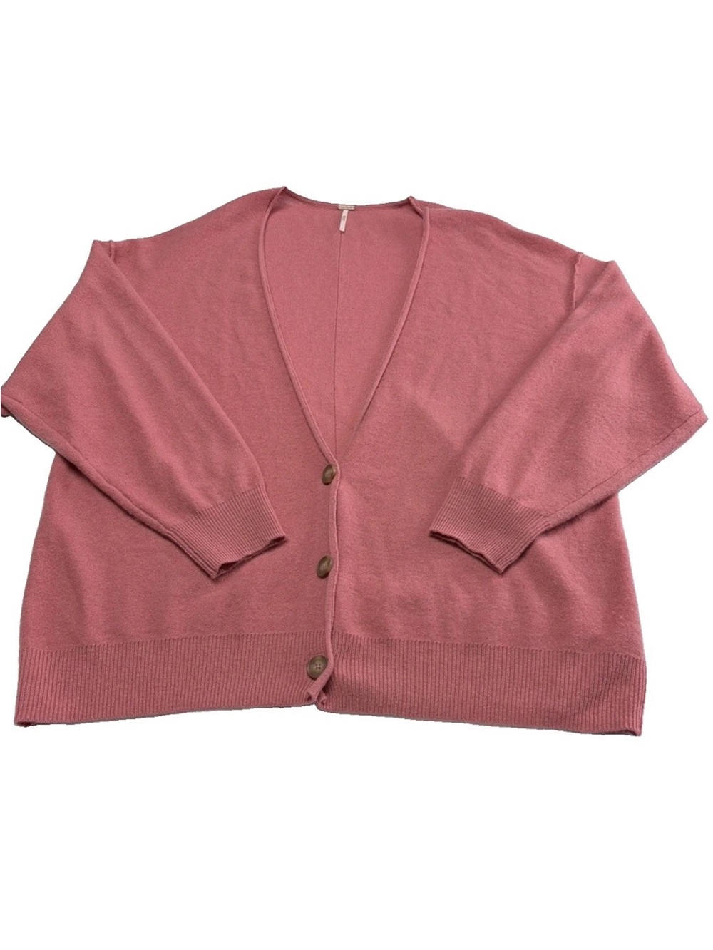 FREE PEOPLE Paloma 100%. Cashmere Cardigan Sweater Sz L Pink. Oversized v-neck